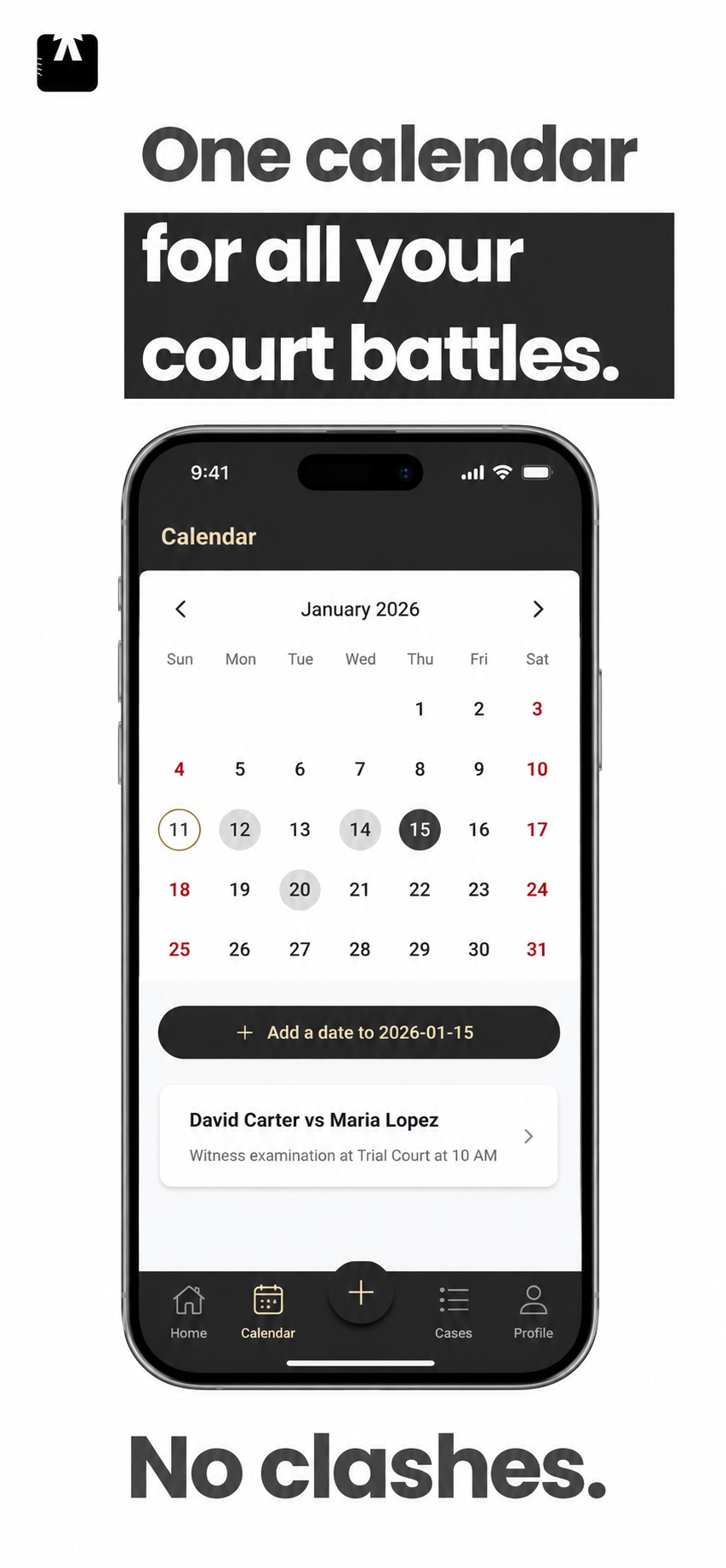 Lawyer Diary calendar with the message one calendar for all your court matters